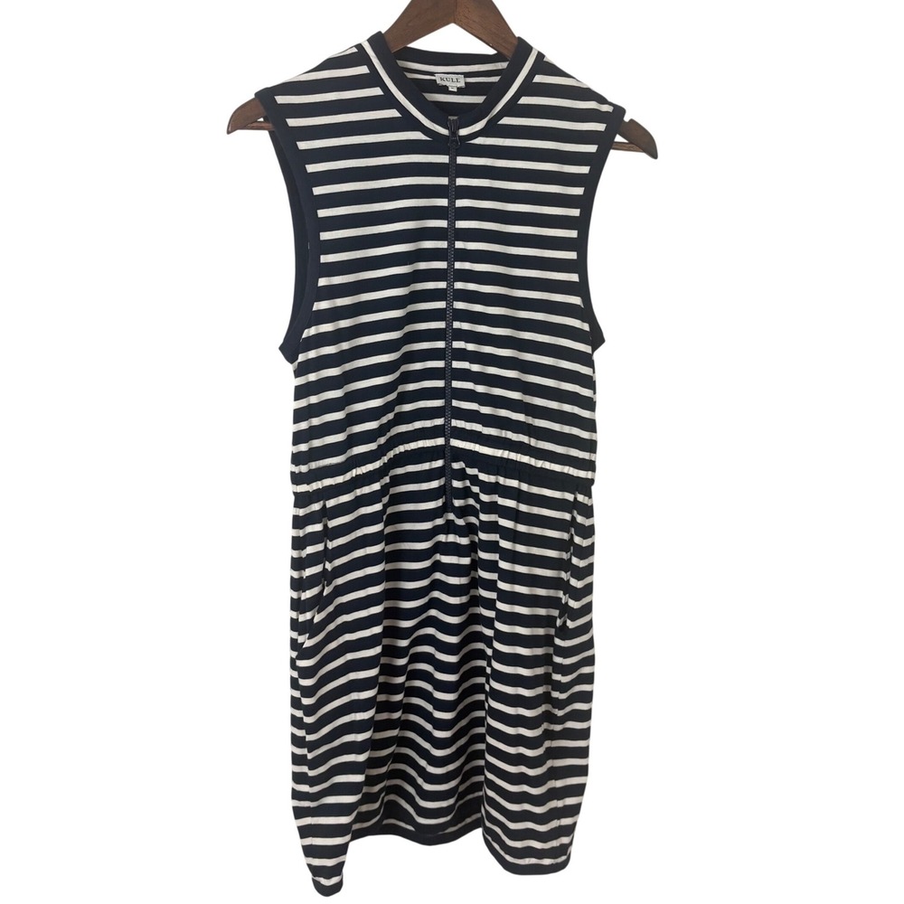 KULE Sleeveless Dress Womens M Navy White Stripe Preppy Tennis Cotton Athleisure